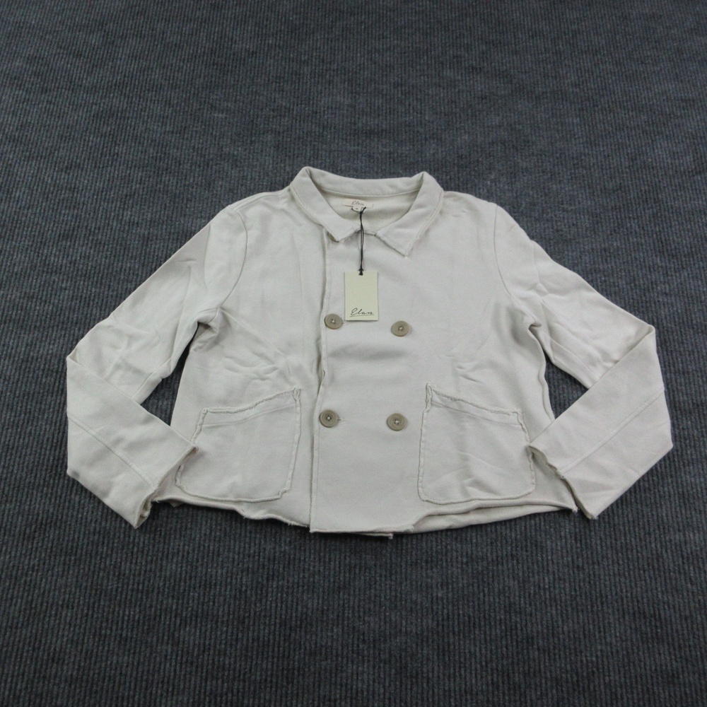 Elan Jacket Womens M Beige Collared Button Pockets French Terry FT8414 NWT